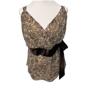 Lane Bryant Babydoll Top Strap Sleeveless Blouse Brown Size 20 Waist Tie Bow Y2K